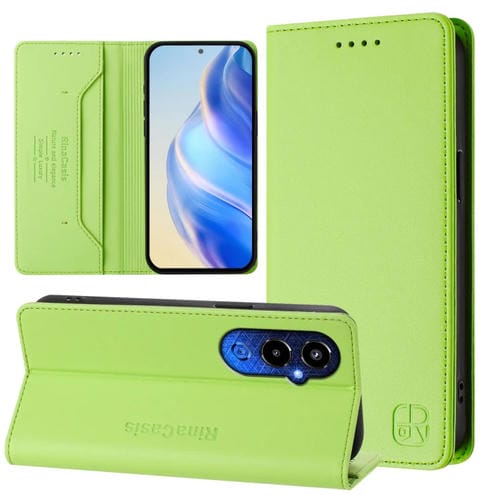 Funda de Cuero para Tecno Pova 4 Pro 4G Rc01 con Doble Pliegue y Succión Magnética Rfid (Verde Hierba)