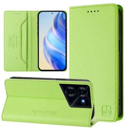 Funda de cuero con doble pliegue y succión magnética RFID para Tecno Pova 5 Rc01 (Verde)