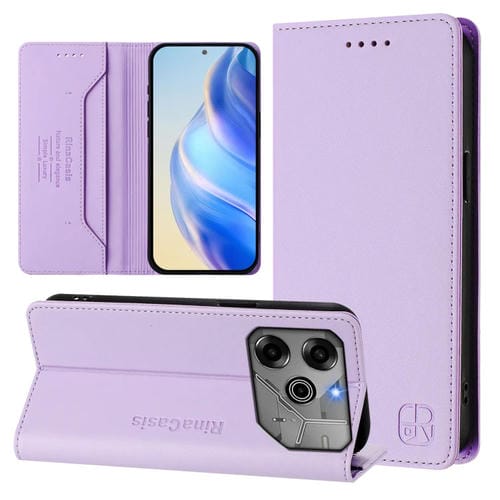 Funda de Cuero para Tecno Pova 6 5G y 6 Pro 5G Rc01 con Doble Pliegue y Succión Magnética Rfid (Morado Claro)