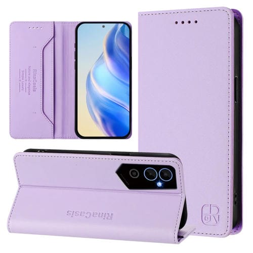 Funda de Cuero Rfid para Tecno Pova Neo 2 Rc01 con Doble Pliegue y Succión Magnética (Morado Claro)