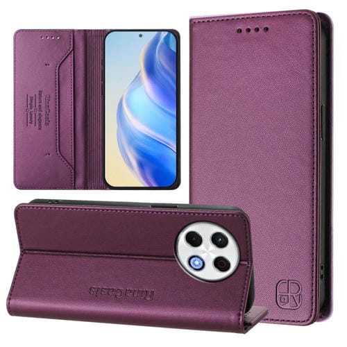Funda de Cuero para Tecno Spark 30 Pro 4G Rc01 con Doble Pliegue y Succión Magnética Rfid (Violeta)