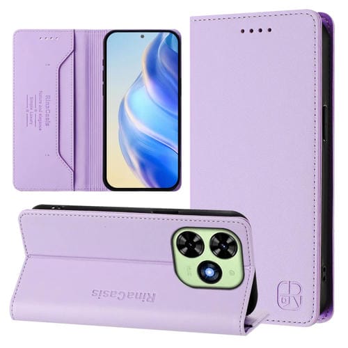 Funda de Cuero con Doble Pliegue y Succión Magnética Rfid para Tecno Spark Go 2024 4G Rc01 (Morado Claro)