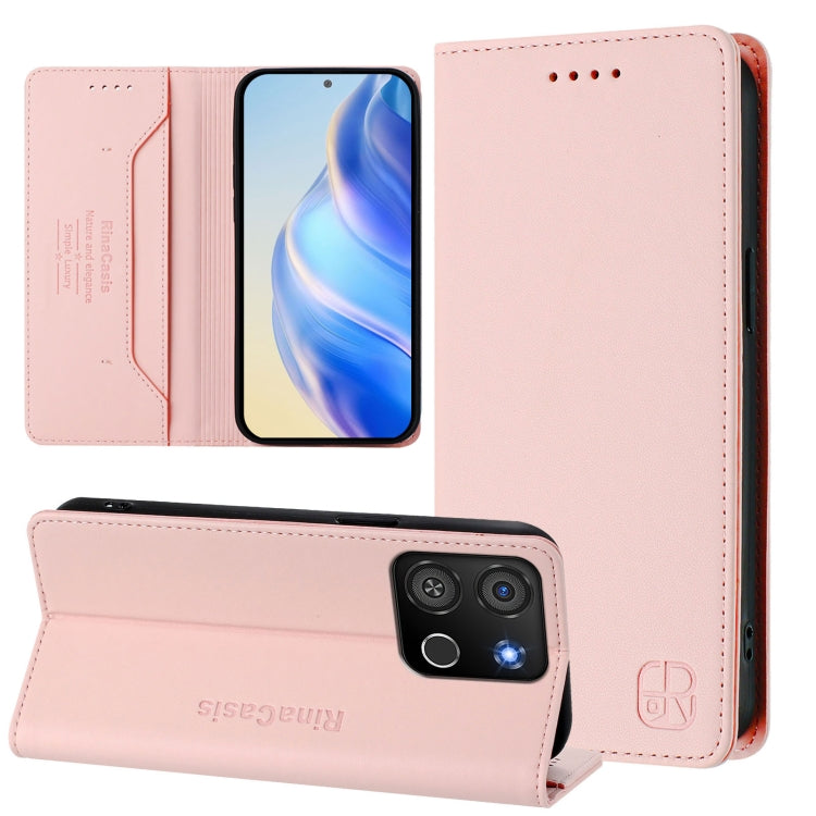 Funda de Cuero Rfid para Teléfono Itel A05S Rc01 con Doble Pliegue y Succión Magnética (Rosa)