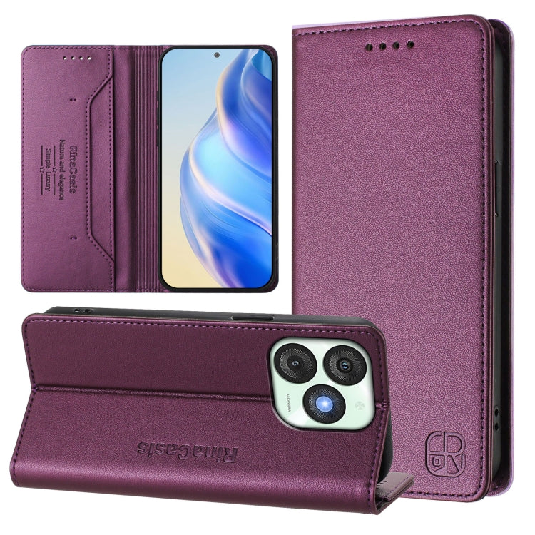 Funda de Cuero Rfid con Doble Pliegue y Succión Magnética para Teléfono Itel A50 Rc01 (Violeta)