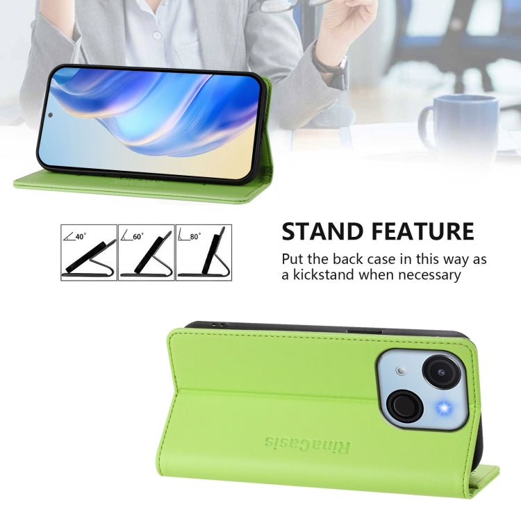 Funda de Cuero Rfid para Teléfono Itel A50C Rc01 con Doble Pliegue y Succión Magnética (Verde Hierba)