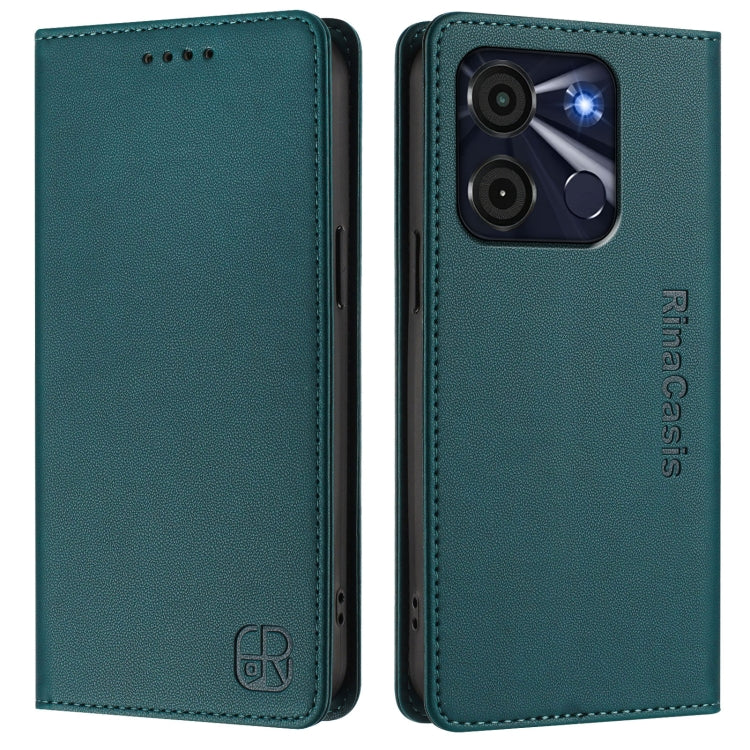 Funda de Cuero Itel A60/60S Rc01 con Doble Pliegue y Succión Magnética (Verde Oscuro)