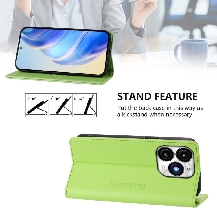 Funda de Cuero Rfid para Teléfono Itel A70 Rc01 con Doble Pliegue y Succión Magnética (Verde Hierba)
