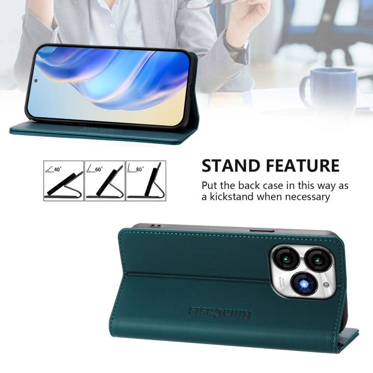 Funda de Cuero Rfid para Teléfono Itel A70 Rc01 con Doble Pliegue y Succión Magnética (Verde Oscuro)