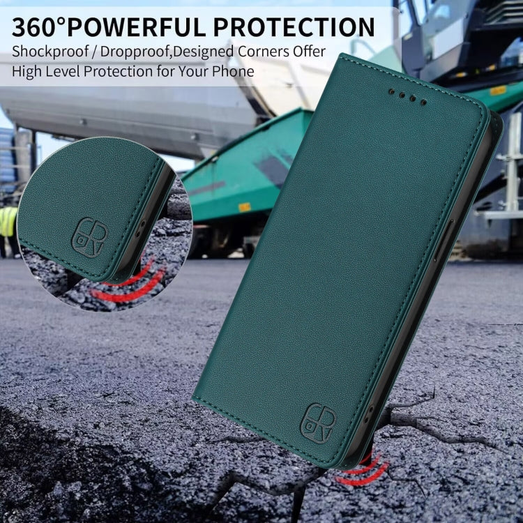 Funda de Cuero Rfid para Teléfono Itel A70 Rc01 con Doble Pliegue y Succión Magnética (Verde Oscuro)