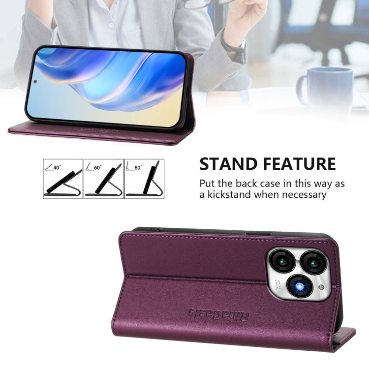 Funda de Cuero Rfid con Doble Pliegue y Succión Magnética para Teléfono Itel A70 Rc01 (Violeta)