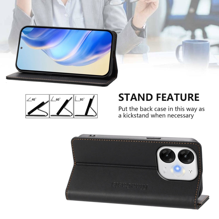 Funda de Cuero Rfid para Teléfono Itel A80 4G Rc01 con Doble Pliegue y Succión Magnética (Negra)