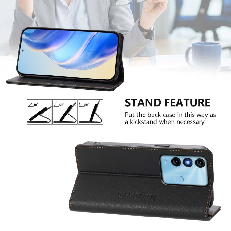 Funda de Cuero Rfid para Teléfono Itel P38/S17/Vision 3 Rc01 con Doble Pliegue y Succión Magnética (Negra)