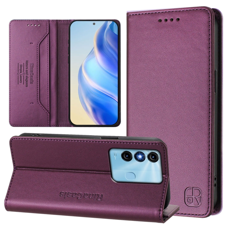 Funda de Cuero Rfid para Teléfono Itel P38/S17/Vision 3 Rc01 con Doble Pliegue y Succión Magnética (Violeta)