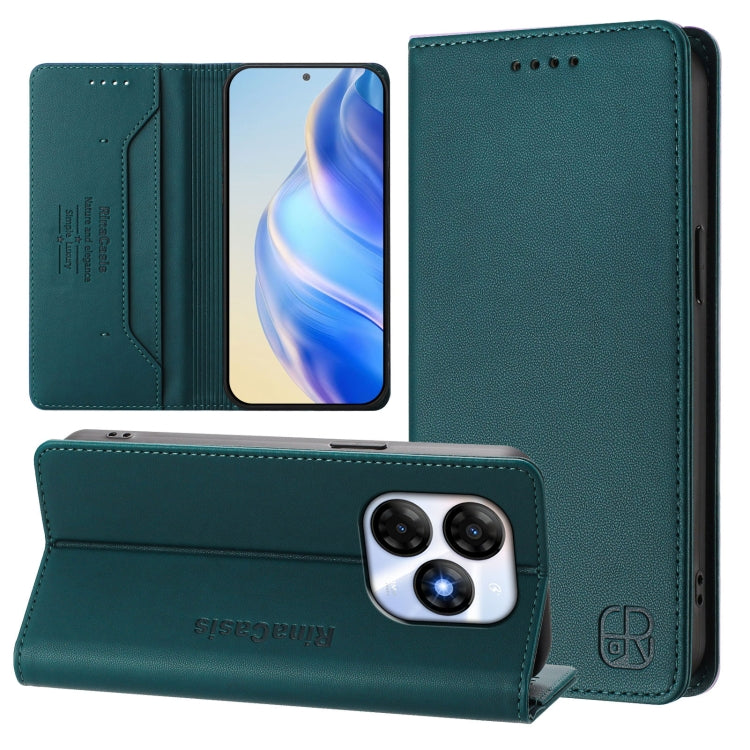 Funda de Cuero Rfid para Teléfono Itel P55 4G e Infinix Smart 8 Rc01 con Doble Pliegue y Succión Magnética (Verde Oscuro)