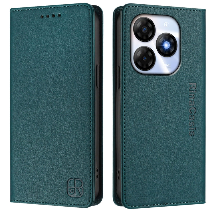 Funda de Cuero Rfid para Teléfono Itel P55 4G e Infinix Smart 8 Rc01 con Doble Pliegue y Succión Magnética (Verde Oscuro)