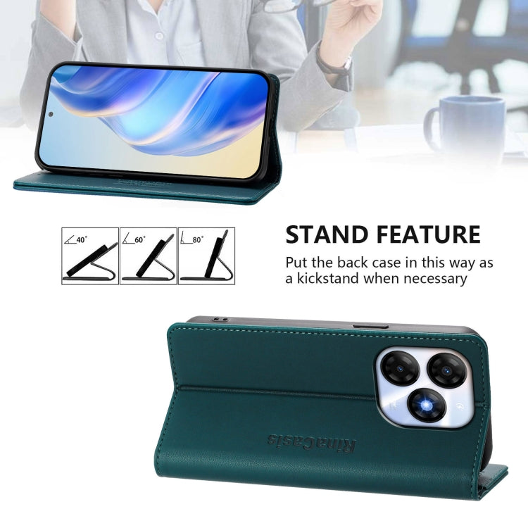 Funda de Cuero Rfid para Teléfono Itel P55 4G e Infinix Smart 8 Rc01 con Doble Pliegue y Succión Magnética (Verde Oscuro)