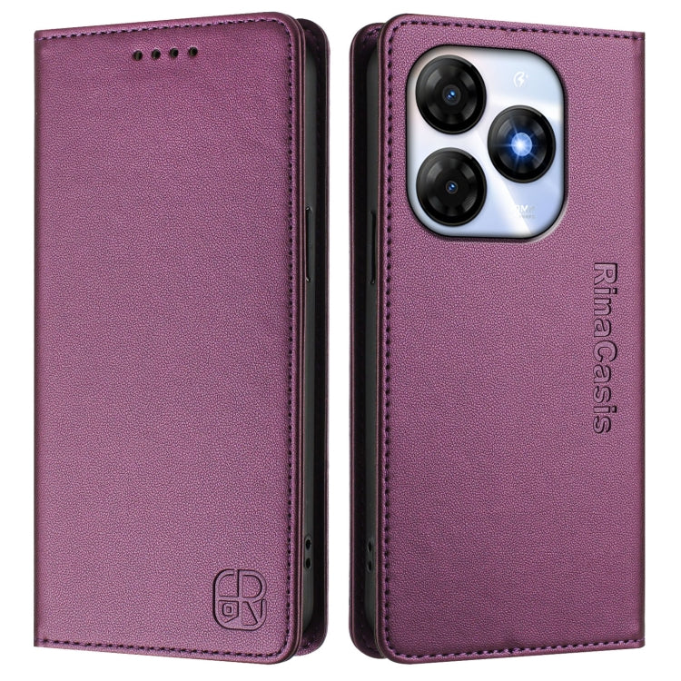 Funda de Cuero Rfid con Doble Pliegue y Succión Magnética para Itel P55 4G e Infinix Smart 8 Rc01 (Violeta)