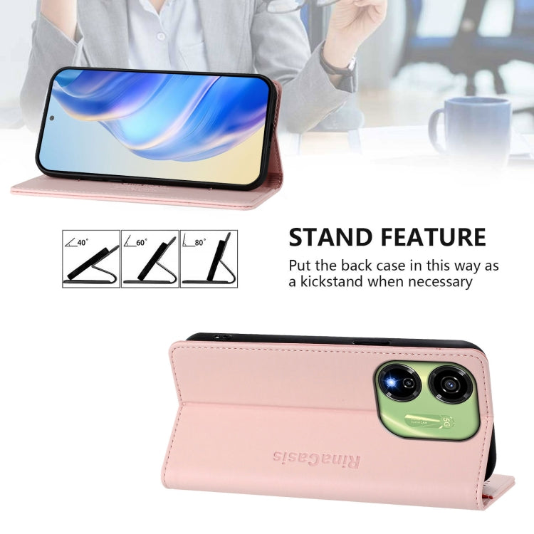 Funda de Cuero con Doble Pliegue y Succión Magnética Rfid para Itel P55 5G Rc01 (Rosa)