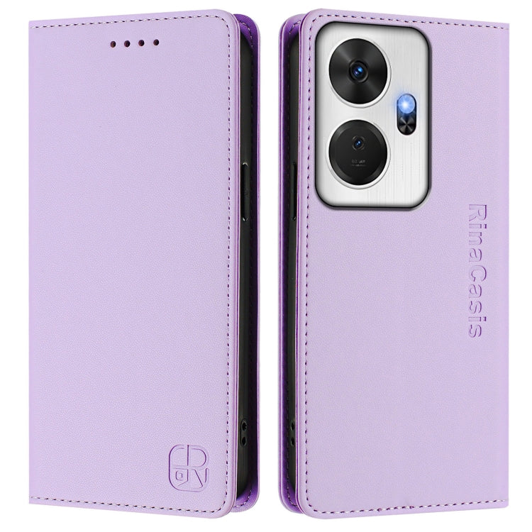 Funda de Cuero Rfid para Teléfono Itel P55+ Rc01 con Doble Pliegue y Succión Magnética (Morado Claro)
