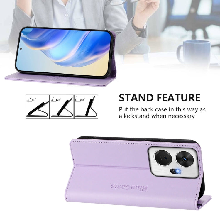 Funda de Cuero Rfid para Teléfono Itel P55+ Rc01 con Doble Pliegue y Succión Magnética (Morado Claro)