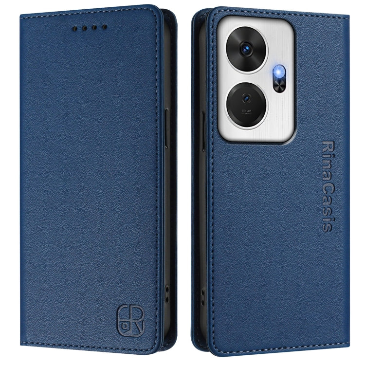 Funda de Cuero Rfid con Doble Pliegue y Succión Magnética para Teléfono Itel P55+ Rc01 (Azul Oscuro)