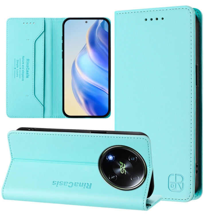 Funda de Cuero Rfid Itel Rs4/S666Ln Rc01 con Doble Pliegue y Succión Magnética (Verde Menta)