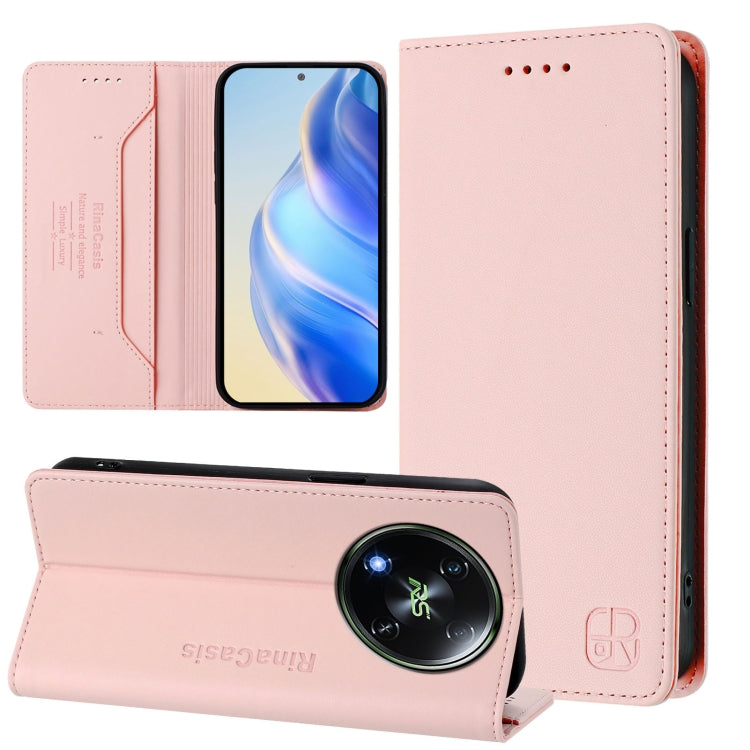 Funda de Cuero Rfid para Teléfono Itel Rs4 S666Ln Rc01 con Doble Pliegue y Succión Magnética (Rosa)