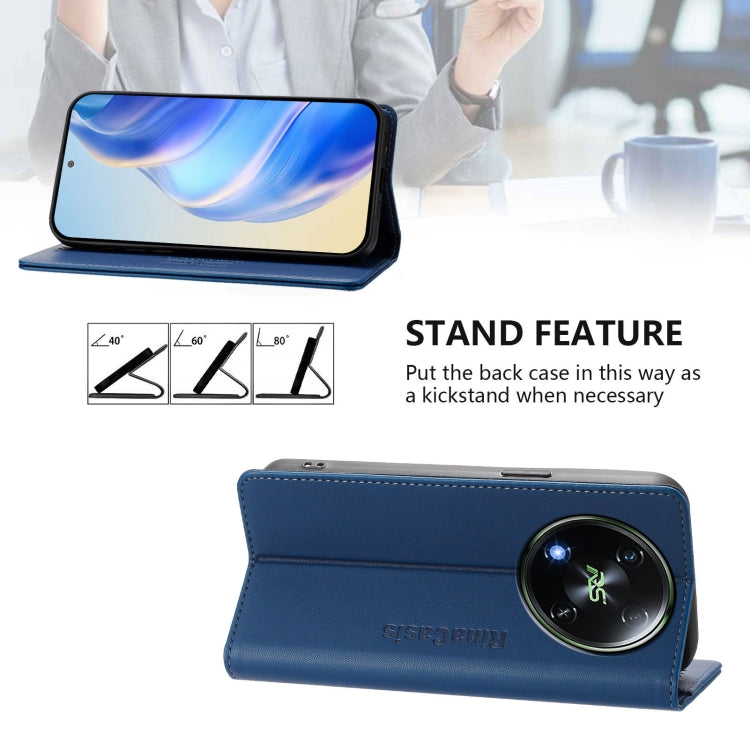 Funda de Cuero Rfid para Teléfono Itel Rs4/S666Ln Rc01 con Doble Pliegue y Succión Magnética (Azul Oscuro)