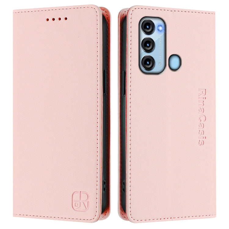 Funda de Cuero Rfid con Doble Pliegue y Succión Magnética para Teléfono Itel S17/S661W/Vision 3 Rc01 (Rosa)