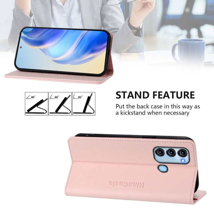 Funda de Cuero Rfid con Doble Pliegue y Succión Magnética para Teléfono Itel S17/S661W/Vision 3 Rc01 (Rosa)
