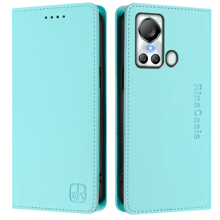 Funda de Cuero Rfid para Teléfono Itel S18/Vision 5 Rc01 con Doble Pliegue y Succión Magnética (Verde Menta)