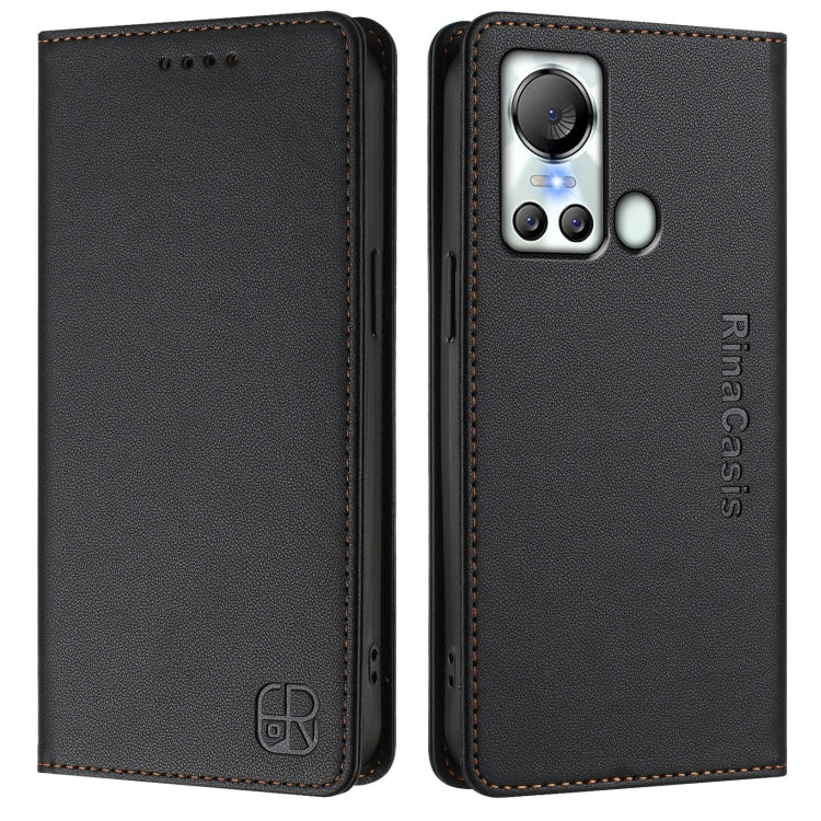 Funda de Cuero Rfid con Doble Pliegue y Succión Magnética para Teléfono Itel S18/Vision 5 Rc01 (Negra)
