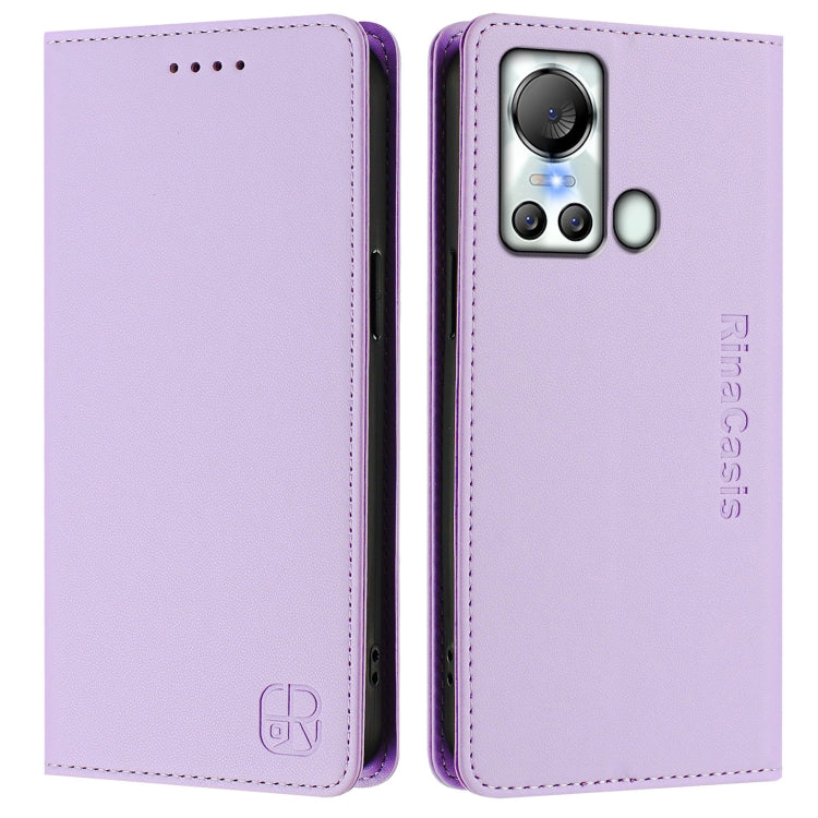 Funda de Cuero Rfid para Teléfono Itel S18/Vision 5 Rc01 con Doble Pliegue y Succión Magnética (Morado Claro)