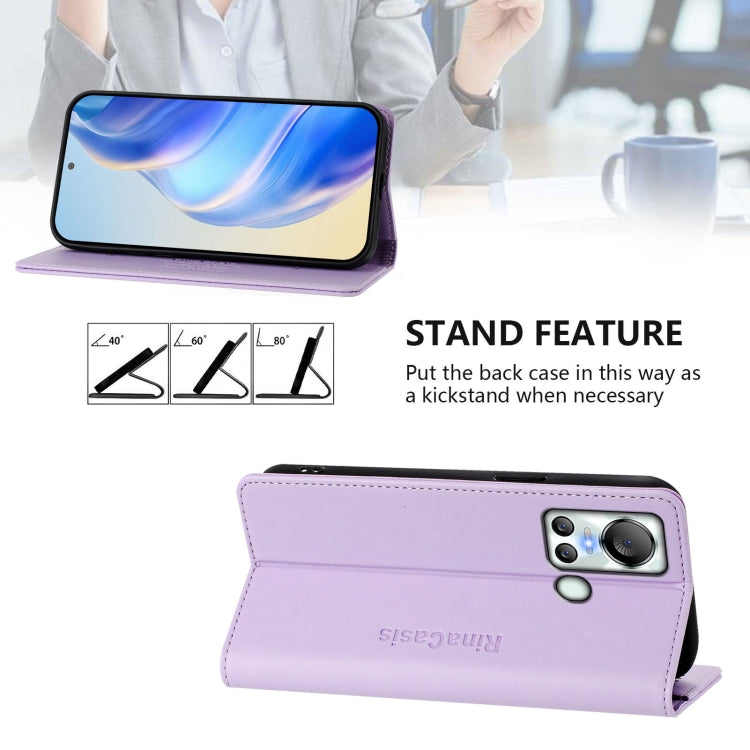 Funda de Cuero Rfid para Teléfono Itel S18/Vision 5 Rc01 con Doble Pliegue y Succión Magnética (Morado Claro)