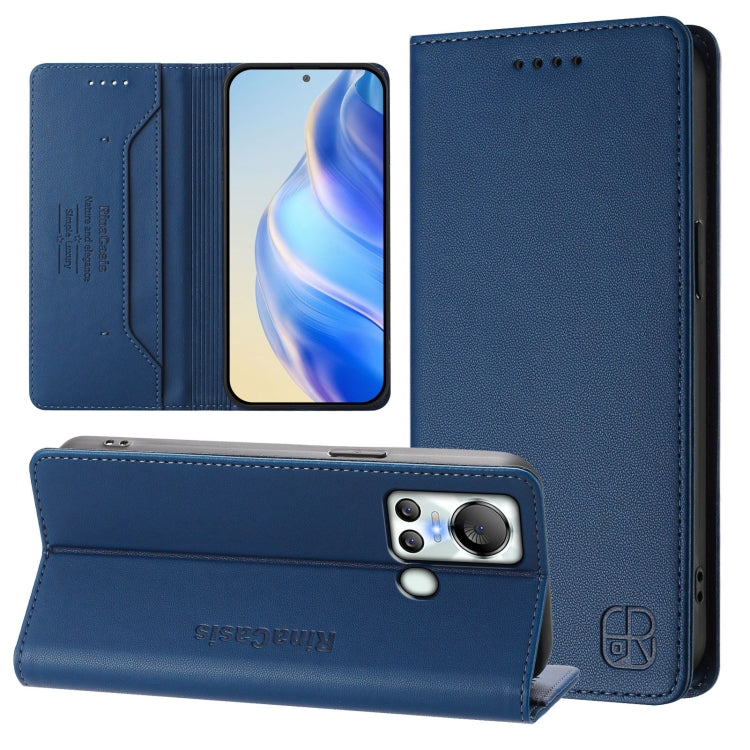 Funda de Cuero RFID con Doble Pliegue y Succión Magnética para Itel S18/Vision 5 Rc01 (Azul Oscuro)