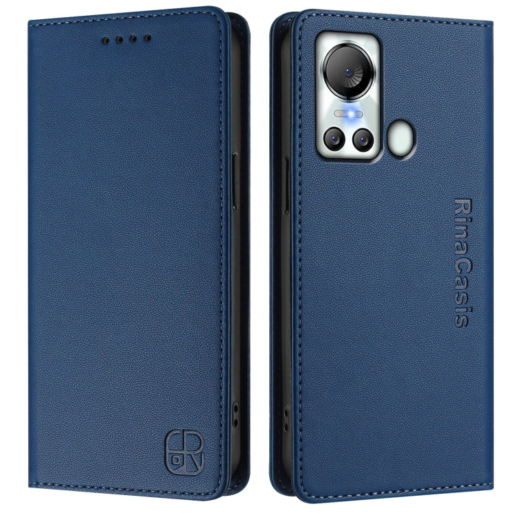 Funda de Cuero RFID con Doble Pliegue y Succión Magnética para Itel S18/Vision 5 Rc01 (Azul Oscuro)