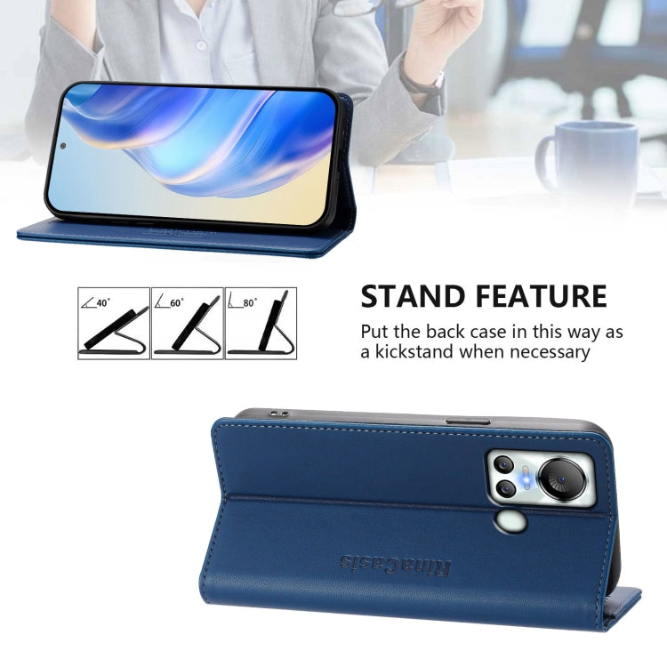 Funda de Cuero RFID con Doble Pliegue y Succión Magnética para Itel S18/Vision 5 Rc01 (Azul Oscuro)