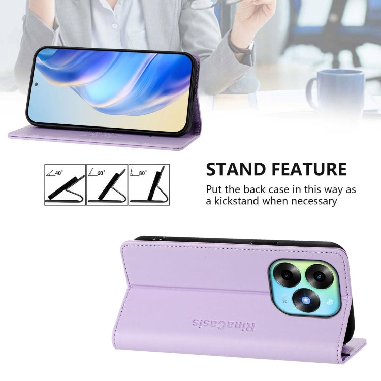 Funda de Cuero Rfid con Doble Pliegue y Succión Magnética para Teléfono Itel S23+ Rc01 (Morado Claro)
