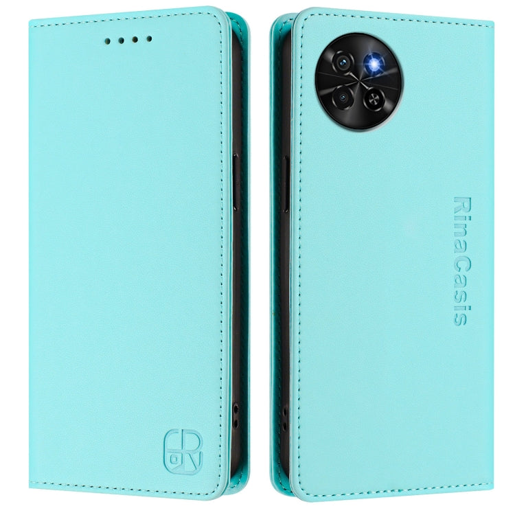 Funda de Cuero Itel S23/S665L Rc01 con Doble Pliegue y Succión Magnética (Verde Menta)