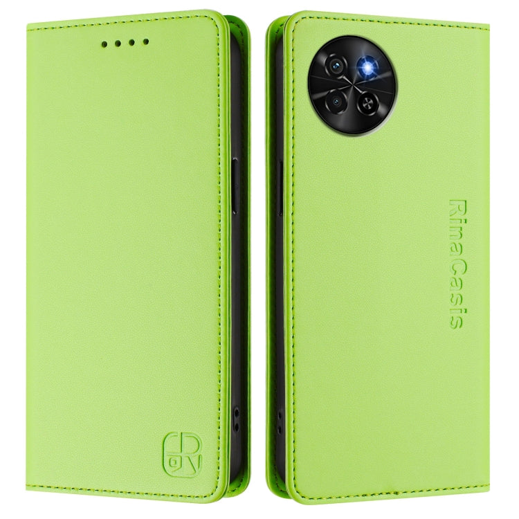 Funda de Cuero Itel S23 S665L Rc01 con Doble Pliegue y Succión Magnética (Verde Hierba)