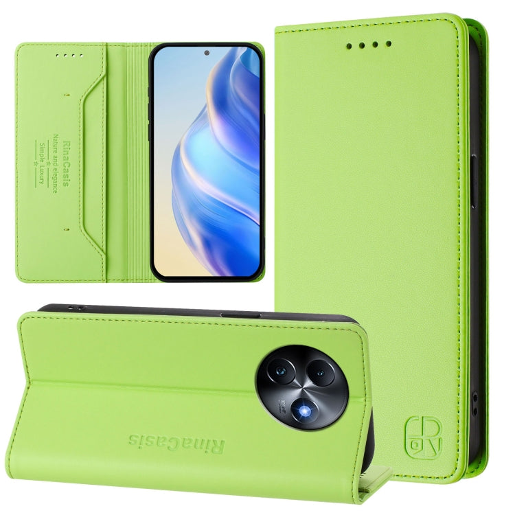Funda de Cuero Rfid con Doble Pliegue y Succión Magnética para Teléfono Itel S24 Rc01 (Verde Hierba)