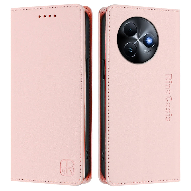 Funda de Cuero Rfid para Teléfono Itel S24 Rc01 con Doble Pliegue y Succión Magnética (Rosa)