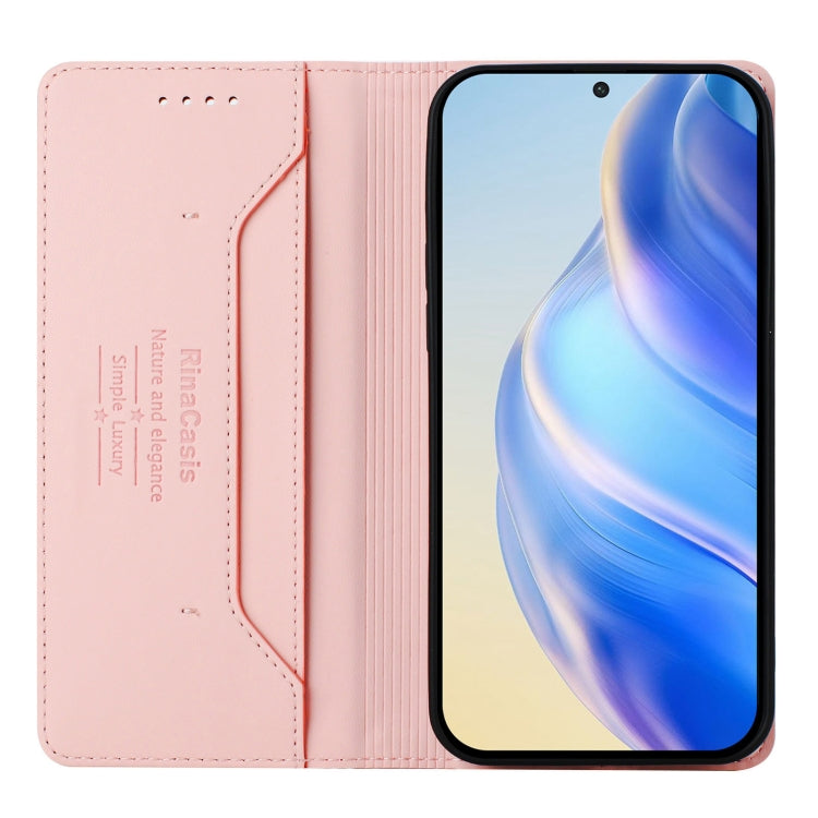 Funda de Cuero Rfid para Teléfono Itel S24 Rc01 con Doble Pliegue y Succión Magnética (Rosa)