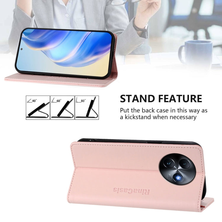 Funda de Cuero Rfid para Teléfono Itel S24 Rc01 con Doble Pliegue y Succión Magnética (Rosa)