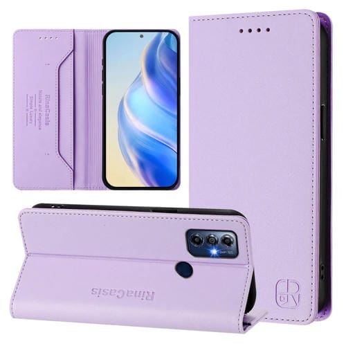 Funda de Cuero con Doble Pliegue y Succión Magnética para Motorola G Pure Moto G Play 2023 (Morado Claro)