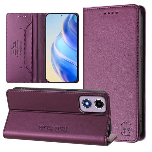 Funda de Cuero Motorola Moto E14/G24/G04/G04S Rc01 con Doble Pliegue y Succión Magnética (Violeta)