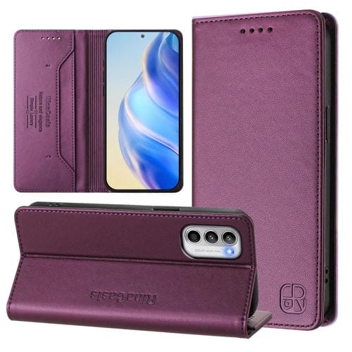 Funda de Cuero con Doble Pliegue y Succión Magnética para Motorola Moto G 5G 2022 (Violeta)