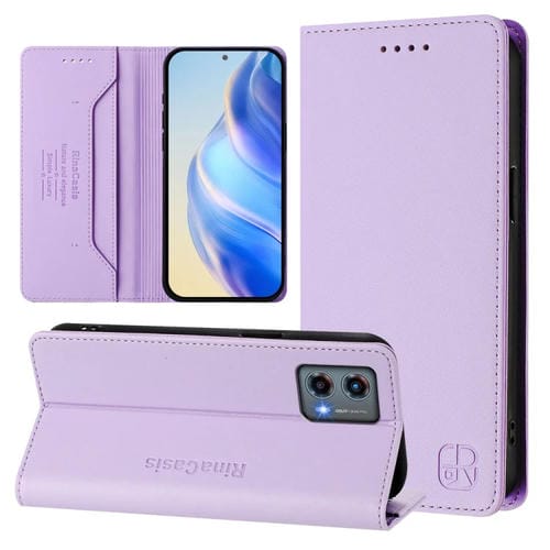 Funda de Cuero con Doble Pliegue y Succión Magnética para Motorola Moto G 5G 2023 Rc01 (Morado Claro)