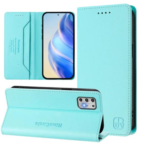 Funda de Cuero con Doble Pliegue y Succión Magnética para Motorola Moto G Stylus 4G (2021) (Verde Menta)