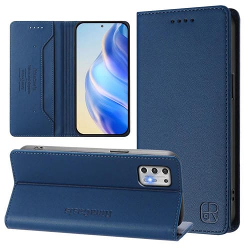 Funda de Cuero Motorola Moto G Stylus 4G 2021 Rc01 con Doble Pliegue y Succión Magnética (Azul Oscuro)